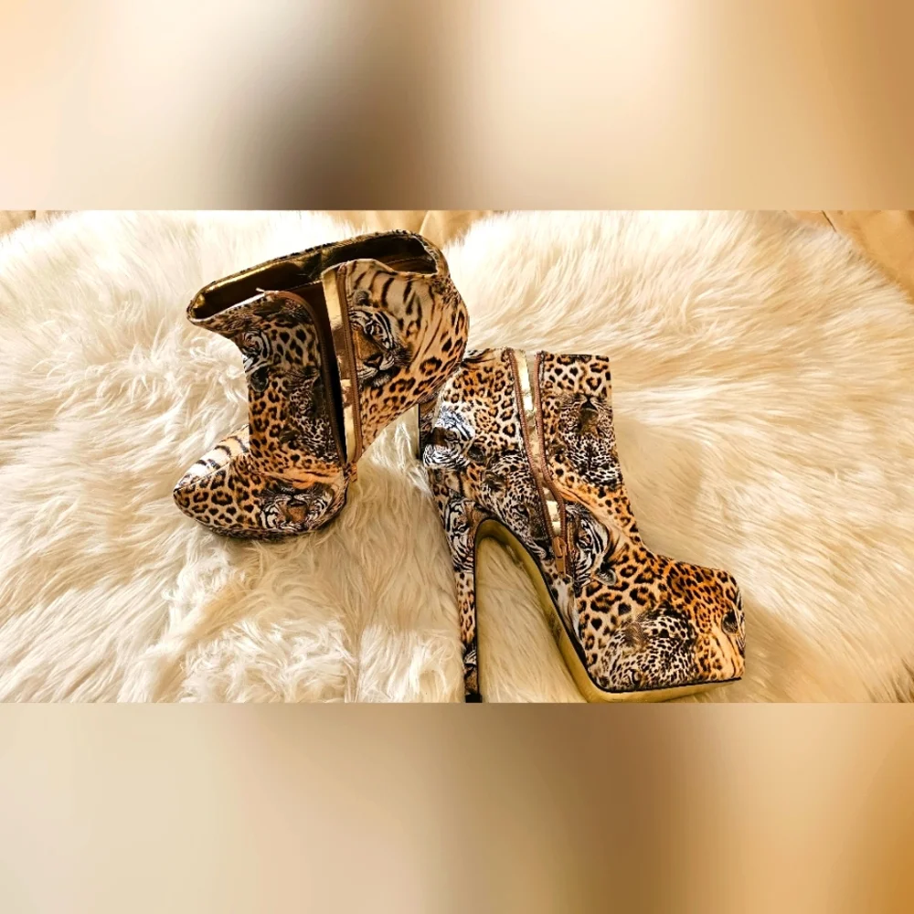 COPY - SEXY BUMPER HIGH HEELS PLATFORM TIGER KING  PRINT Sz 10 Stiletto - Picture 6 of 11